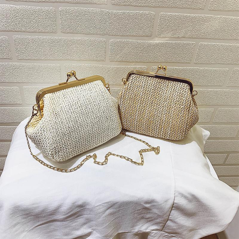 Chain Straw Kiss Lock Shell Дамски чанти Ретро дизайнерска чанта Дамска чанта през рамо Crossbody