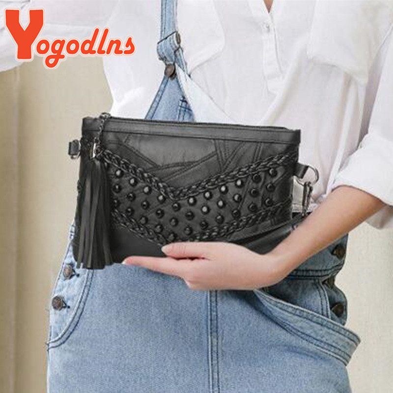 Yogodlns Vintage torba na rame sa zakovicama Ženska crna mala kurirska torba PU kožna torba preko ramena Ženska torbica za kupnju bolsos sac