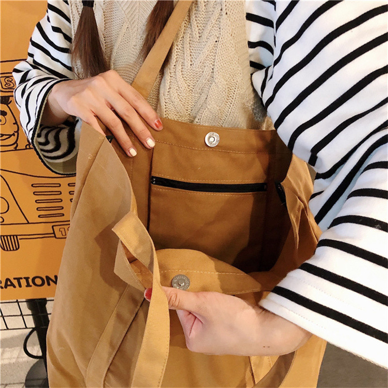 Retro naiste õlakott Lihtne ühevärviline väike värske lõuendist kott Kirjanduslik naiste pandlaga kandekott Suure mahutavusega käekott