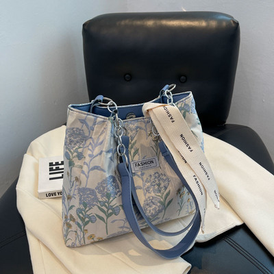 2023 Μεγάλης χωρητικότητας τσάντες από καραβόπανο για γυναίκες με κέντημα μόδας Floral γυναικείες τσάντες ώμου Casual τσάντες μετακινήσεων