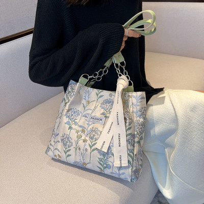 2023 Μεγάλης χωρητικότητας τσάντες από καραβόπανο για γυναίκες με κέντημα μόδας Floral γυναικείες τσάντες ώμου Casual τσάντες μετακινήσεων