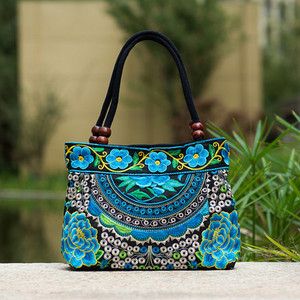 Κέντημα γυναικεία τσάντα ώμου Μικρές τσάντες εθνικού στυλ Γυναικείες φλοράλ κεντημένες τσάντες με κορυφαία λαβή Τσάντες με πτερύγια μπόλσας