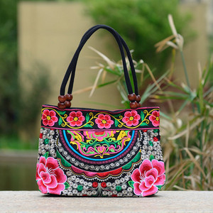 Κέντημα γυναικεία τσάντα ώμου Μικρές τσάντες εθνικού στυλ Γυναικείες φλοράλ κεντημένες τσάντες με κορυφαία λαβή Τσάντες με πτερύγια μπόλσας