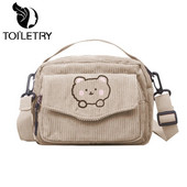 Kawaii Messenger kott Corduroy Crossbody kotid Väike hoiustamine huulepulk Kosmeetika kott Tikand Cartoon Bear Shopping Käekott Uus