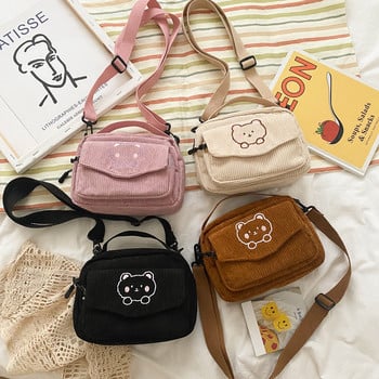 Kawaii Messenger чанта Кадифени чанти Crossbody Малки чанти за съхранение Червило Козметика Чантичка с бродерия Cartoon Bear Пазаруване Дамска чанта Нова