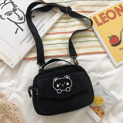 Kawaii Messenger kott Corduroy Crossbody kotid Väike hoiustamine huulepulk Kosmeetika kott Tikand Cartoon Bear Shopping Käekott Uus