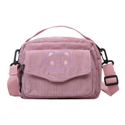 Kawaii Messenger kott Corduroy Crossbody kotid Väike hoiustamine huulepulk Kosmeetika kott Tikand Cartoon Bear Shopping Käekott Uus