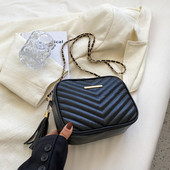 Casual τετράγωνες χιαστί τσάντες για γυναίκες με ριγέ Pu δερμάτινη αλυσίδα τσάντα ώμου Fashion γυναικείες τσάντες