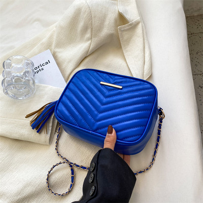 Casual τετράγωνες χιαστί τσάντες για γυναίκες με ριγέ Pu δερμάτινη αλυσίδα τσάντα ώμου Fashion γυναικείες τσάντες