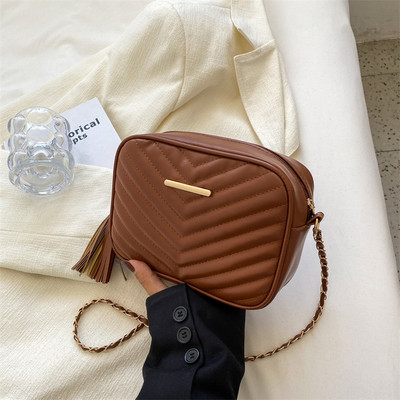 Casual τετράγωνες χιαστί τσάντες για γυναίκες με ριγέ Pu δερμάτινη αλυσίδα τσάντα ώμου Fashion γυναικείες τσάντες