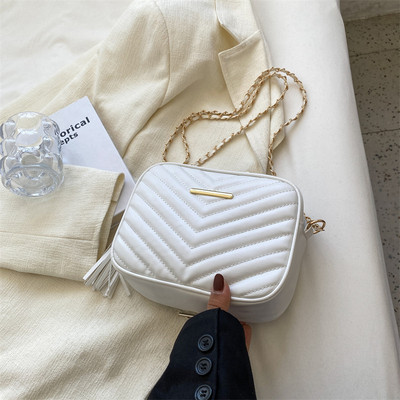 Casual τετράγωνες χιαστί τσάντες για γυναίκες με ριγέ Pu δερμάτινη αλυσίδα τσάντα ώμου Fashion γυναικείες τσάντες