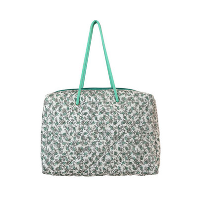 Hylhexyr Καπιτονέ βαμβακερή τσάντα ώμου Πράσινα λουλούδια Τσάντα μεγάλης χωρητικότητας Γυναικείες φορητές τσάντες μαμάς με φερμουάρ