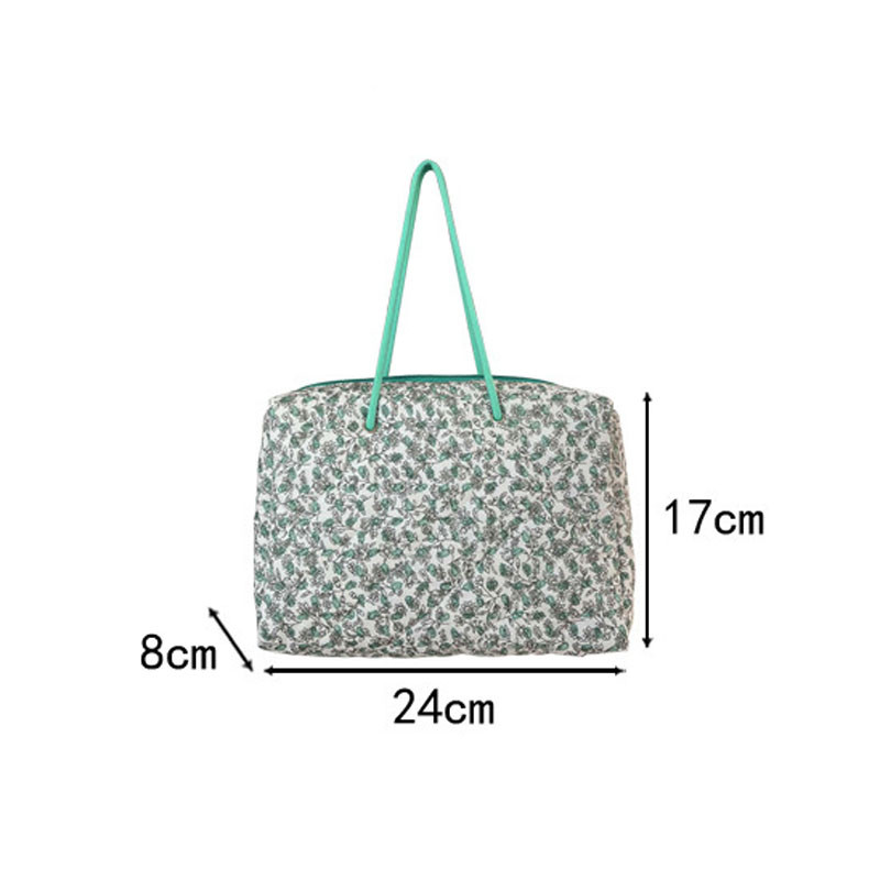 Hylhexyr Καπιτονέ βαμβακερή τσάντα ώμου Πράσινα λουλούδια Τσάντα μεγάλης χωρητικότητας Γυναικείες φορητές τσάντες μαμάς με φερμουάρ