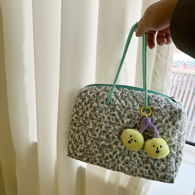 Hylhexyr Καπιτονέ βαμβακερή τσάντα ώμου Πράσινα λουλούδια Τσάντα μεγάλης χωρητικότητας Γυναικείες φορητές τσάντες μαμάς με φερμουάρ