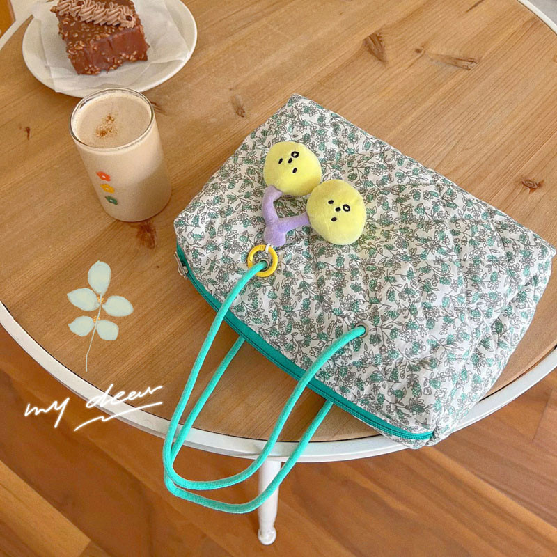 Hylhexyr Καπιτονέ βαμβακερή τσάντα ώμου Πράσινα λουλούδια Τσάντα μεγάλης χωρητικότητας Γυναικείες φορητές τσάντες μαμάς με φερμουάρ