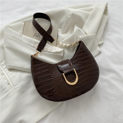 Divat krokodilmintás női válltáska gyöngy dekoráció kézitáskák tervező hónaljtáskák keresztben