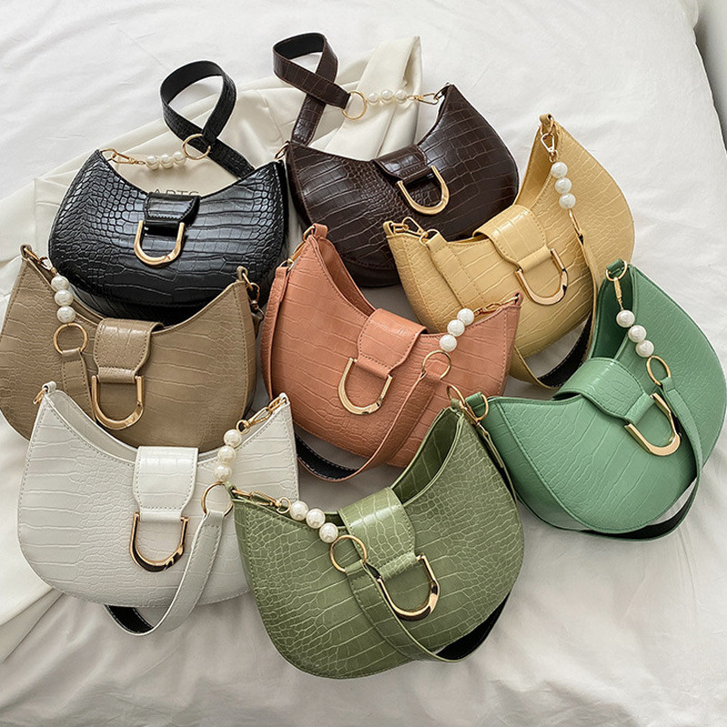 Divat krokodilmintás női válltáska gyöngy dekoráció kézitáskák tervező hónaljtáskák keresztben