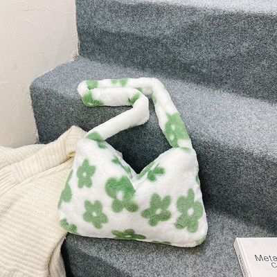 2021 INS Fashion Γυναικείες τσάντες ώμου με μοτίβο λουλουδιών Γυναικείες χειμωνιάτικες βελούδινες τσάντες μασχάλης από ψεύτικη γούνα Τσάντα χειρός Γούνινα αφράτα τσαντάκια