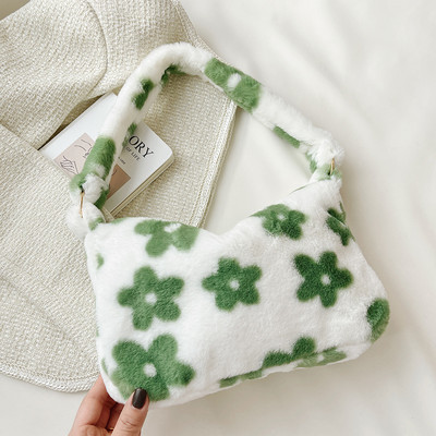 2021 INS Fashion Γυναικείες τσάντες ώμου με μοτίβο λουλουδιών Γυναικείες χειμωνιάτικες βελούδινες τσάντες μασχάλης από ψεύτικη γούνα Τσάντα χειρός Γούνινα αφράτα τσαντάκια