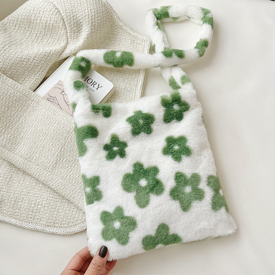 2021 INS Fashion Γυναικείες τσάντες ώμου με μοτίβο λουλουδιών Γυναικείες χειμωνιάτικες βελούδινες τσάντες μασχάλης από ψεύτικη γούνα Τσάντα χειρός Γούνινα αφράτα τσαντάκια