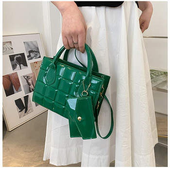 Ежедневна лачена чанта през рамо от PU кожа за жени Модни едноцветни дамски чанти през рамо Портмоне Женска проста дизайнерска чанта