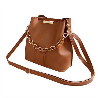 Geantă cu găleată cu lanț retro elegant pentru femei, geantă portabilă din piele PU, geantă de călătorie, geantă de umăr simplă
