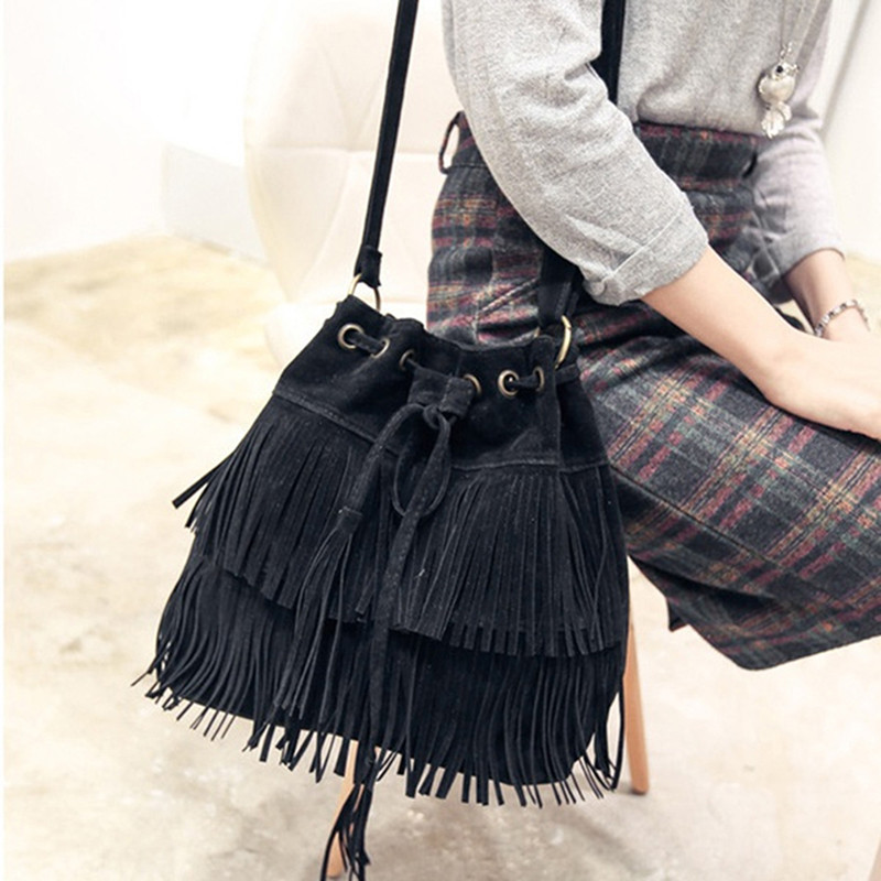 2022 Retro Faux Suede Fringe Naiste Sõnumikotid Tote Uus Käekott Tutt Õlakotid Crossbody Bag Bolsa Fesmall Na