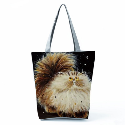 Cute Cat Creen Ежедневна дамска чанта с карикатура и анимация Екологична пазарска чанта Ежедневна преносима дамска чанта през рамо с голям капацитет