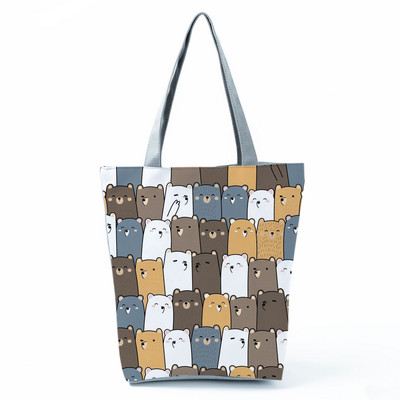 Cute Cat Creen Ежедневна дамска чанта с карикатура и анимация Екологична пазарска чанта Ежедневна преносима дамска чанта през рамо с голям капацитет