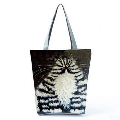 Cute Cat Creen Ежедневна дамска чанта с карикатура и анимация Екологична пазарска чанта Ежедневна преносима дамска чанта през рамо с голям капацитет