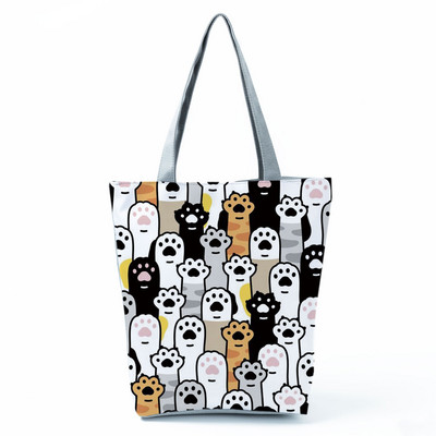 Cute Cat Creen Ежедневна дамска чанта с карикатура и анимация Екологична пазарска чанта Ежедневна преносима дамска чанта през рамо с голям капацитет