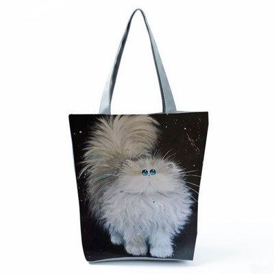Cute Cat Creen Ежедневна дамска чанта с карикатура и анимация Екологична пазарска чанта Ежедневна преносима дамска чанта през рамо с голям капацитет