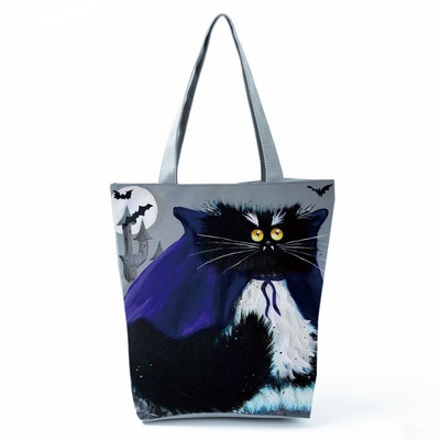 Cute Cat Creen Ежедневна дамска чанта с карикатура и анимация Екологична пазарска чанта Ежедневна преносима дамска чанта през рамо с голям капацитет