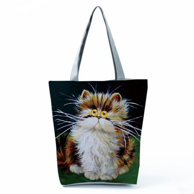Cute Cat Creen Ежедневна дамска чанта с карикатура и анимация Екологична пазарска чанта Ежедневна преносима дамска чанта през рамо с голям капацитет