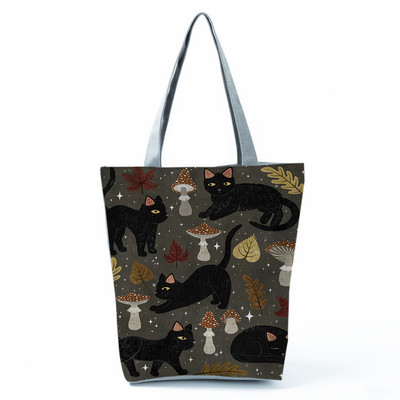 Cute Cat Creen Ежедневна дамска чанта с карикатура и анимация Екологична пазарска чанта Ежедневна преносима дамска чанта през рамо с голям капацитет