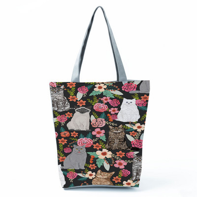 Cute Cat Creen Ежедневна дамска чанта с карикатура и анимация Екологична пазарска чанта Ежедневна преносима дамска чанта през рамо с голям капацитет