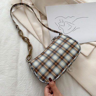 Női válltáska Retro kockás hónaljtáskák Láncpánt Cipzár Alkalmi tervező Mini kézitáskák Válltáska Női válltáska