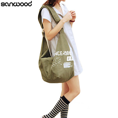 Naiste mood kirjatrükiga lõuend Crossbody õlakott Korea stiilis Preppy Campus käekott Ostukott