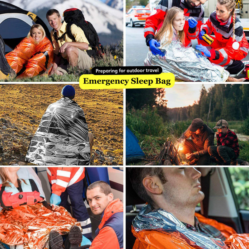 Kaasaskantav veekindel hädaolukordade ellujäämismagamiskott matkamiseks matkavarustuse termiline Bivy koti esmaabikomplekt Mylar tekk