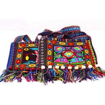 Hmong Vintage Κινέζικο Εθνικό Στιλ Ethnic Τσάντα ώμου Κέντημα Boho Hippie Tassel Tote Messenger