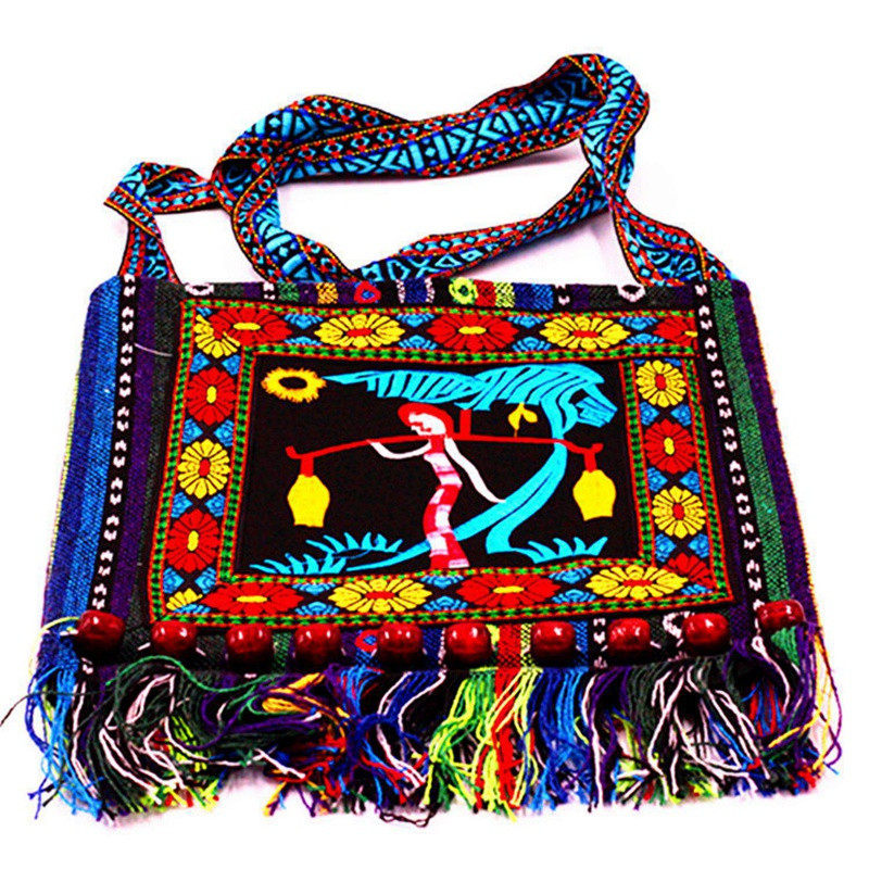 Hmong Vintage Китайски национален стил Етническа чанта през рамо Бродерия Boho Hippi Tote Tote Messenger