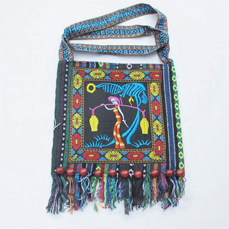 Hmong Vintage Китайски национален стил Етническа чанта през рамо Бродерия Boho Hippi Tote Tote Messenger