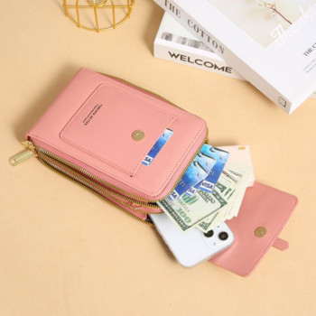 Нов държач за няколко карти Портмоне за монети Портфейл през рамо с двоен цип Многофункционална чанта за телефон с цип Едноцветна чанта за телефон със сензорен екран