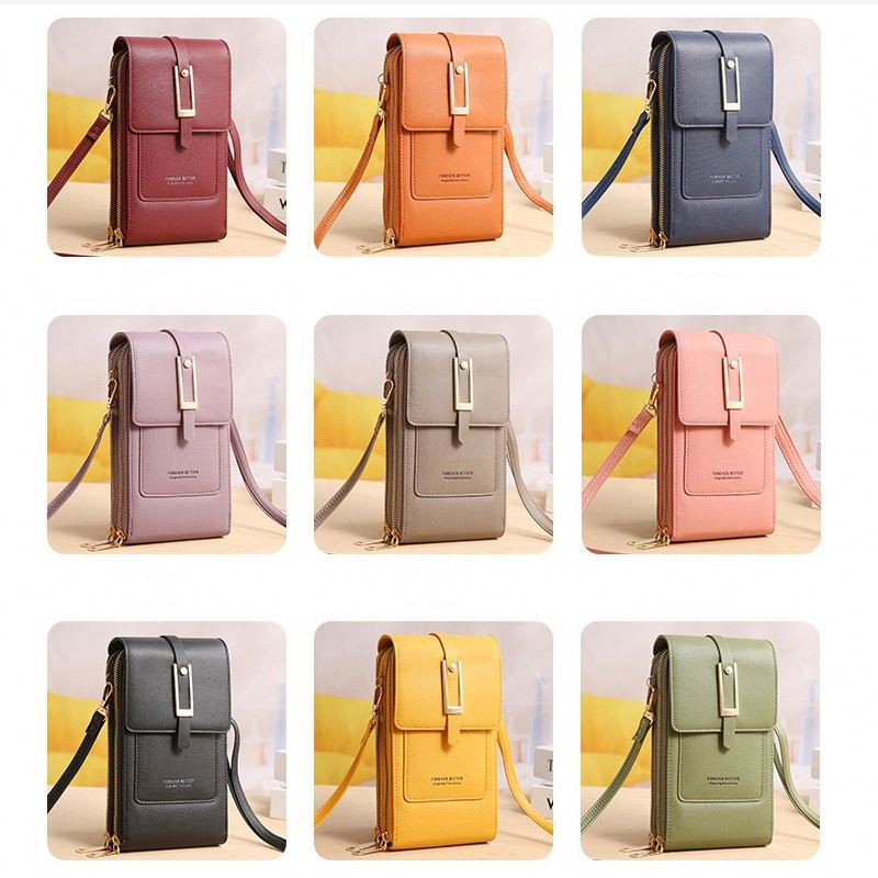 Naujas kelių kortelių laikiklis monetų piniginė ant peties dvigubo užtrauktuko piniginė Daugiafunkcinis užtrauktuku telefono krepšys Vienspalvis telefono krepšys su jutikliniu ekranu