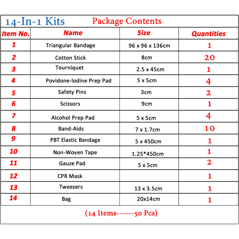 14 articole/Set Trusă de prim ajutor portabilă, impermeabilă, în aer liber, pentru familie sau călătorie, tratament medical de urgență