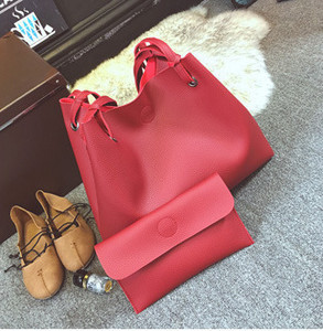 Új divat sima nagy fekete kézitáska szett 2 női rózsaszín bevásárlótáska női szürke barna kuplung táskák pénztárcák és kézitáskák