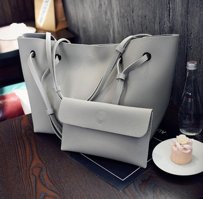 Új divat sima nagy fekete kézitáska szett 2 női rózsaszín bevásárlótáska női szürke barna kuplung táskák pénztárcák és kézitáskák