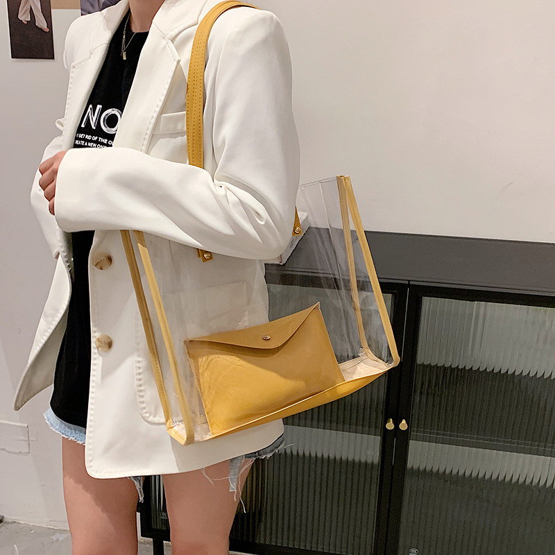 Läbipaistev kott Naiste kott 2tk/komplekt Luksuslik käekott Mood PVC läbipaistev kott Kvaliteetsed käekotid Feminina Bucket Crossbody 2023