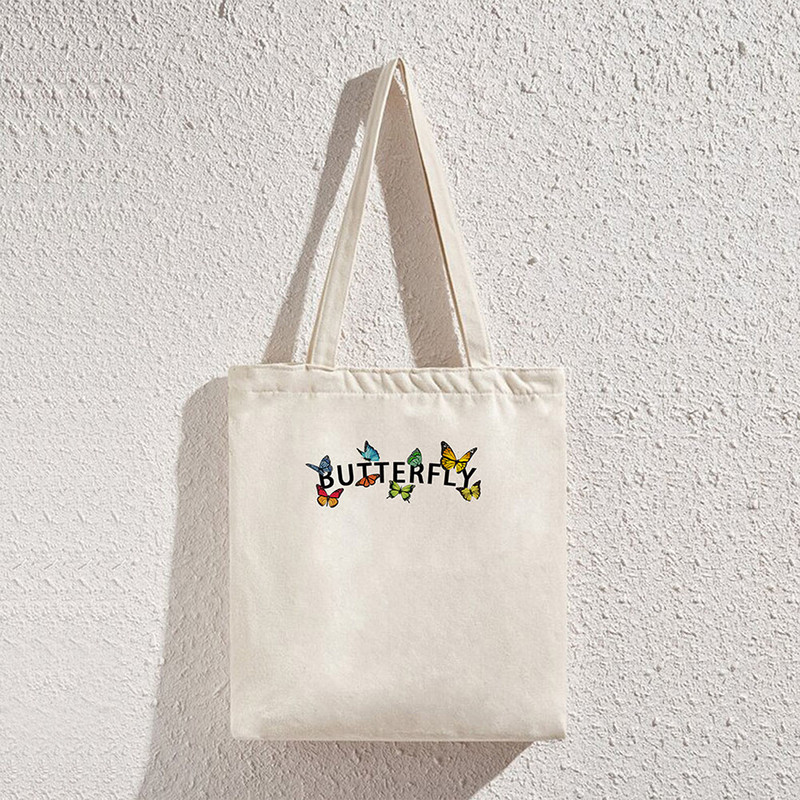 Γράμματα πεταλούδας τυπωμένες τσάντες αγορών Γυναικείες τσάντες ώμου από βαμβακερό καμβά Γυναικείες οικολογικές επαναχρησιμοποιούμενες τσάντες παντοπωλείου