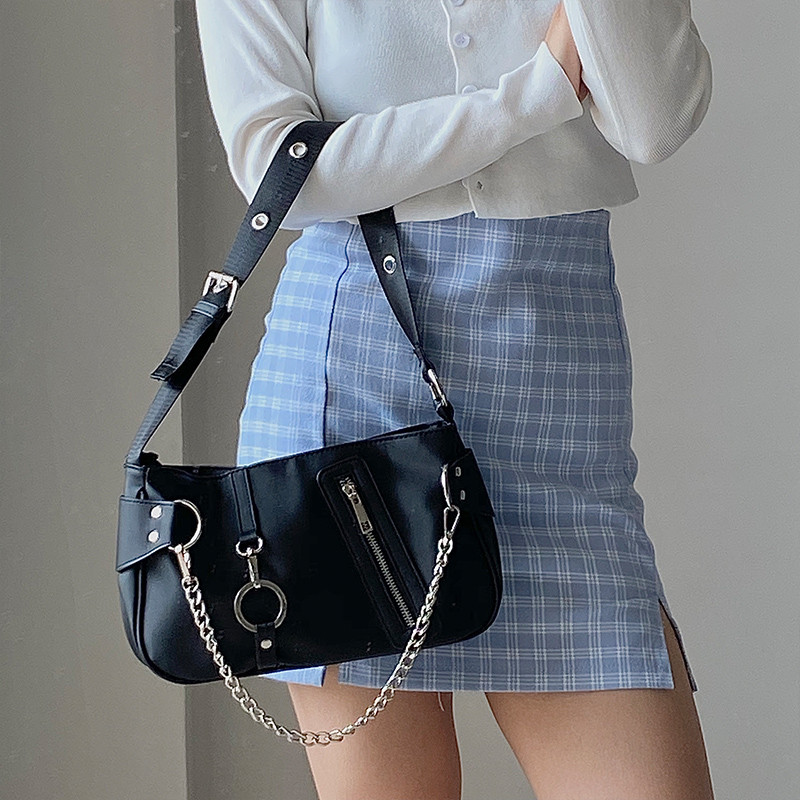 Vintage Chains Τσάντα Γυναικεία Nylon Τσάντα ώμου Νέα τάση Τσάντα μασχάλης Cool Girls Underam Bag Street Lady Handbag bolso SAC